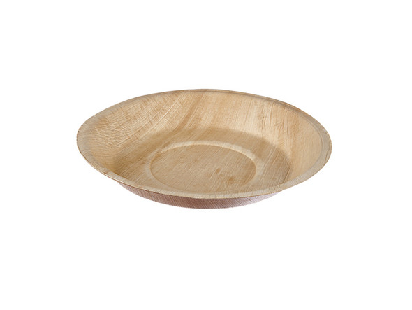Full shot of Compostable Palm Leaf Wooden 24cm Round Plate.