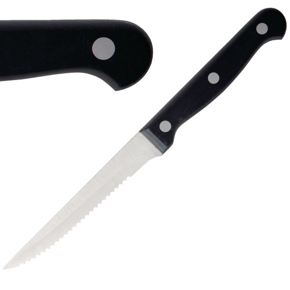 Olympia Serrated Steak Knives Black Handle 12 Pack