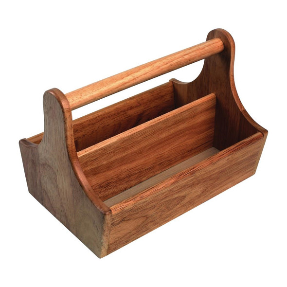 T&G Woodware Acacia Wood Condiment Basket With Handle