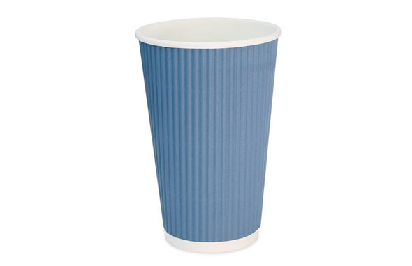 25 Pack Full shot of Disposable 16oz Blue Ripple Wall Coffee Cup.