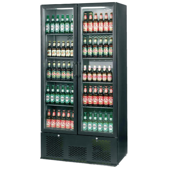 Infrico Upright Back Bar Cooler with Hinged Doors in Black ZX20 CC607