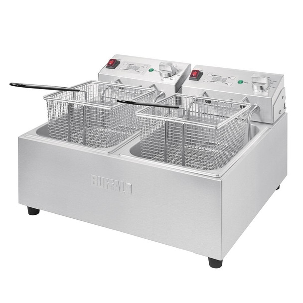 Buffalo Twin Tank Twin Basket 2x5Ltr Countertop Fryer with Timers 2x2.8kW FC259