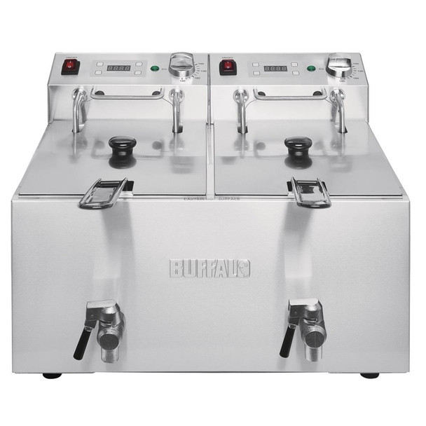 Buffalo Twin Tank Twin Basket 2x8Ltr Countertop Fryer with Timers 2x2.9kW FC375