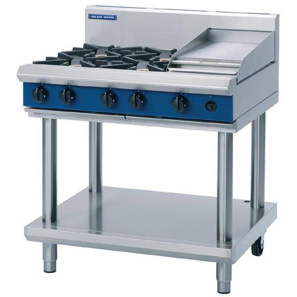 Blue Seal Evolution Cooktop 4 Open/1 Griddle Burner LPG on Stand 900mm G516C-LS/L GK152-P