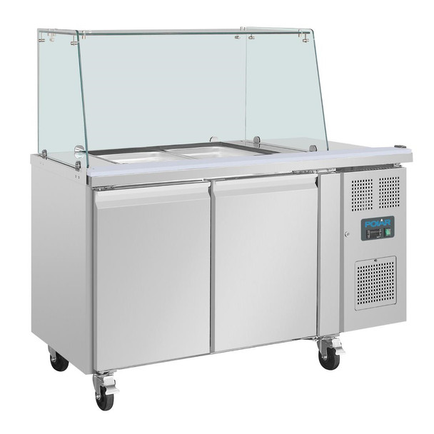 Polar U-Series GN Saladette Counter with Square Sneeze Guard 2 Door UA017