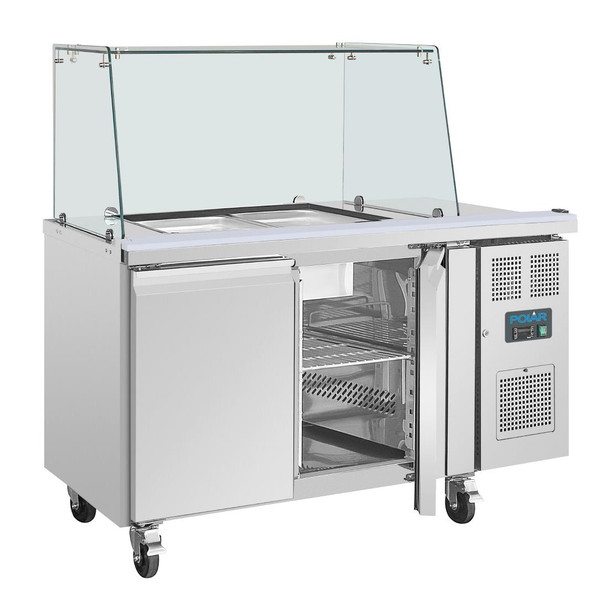 Polar U-Series GN Saladette Counter with Square Sneeze Guard 2 Door UA017