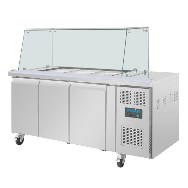 Polar U-Series GN Saladette Counter with Square Sneeze Guard 3 Door UA018