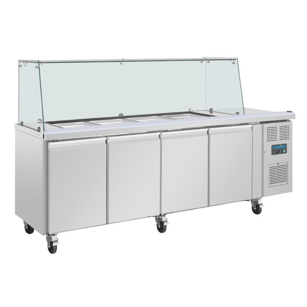 Polar U-Series GN Saladette Counter with Square Sneeze Guard 4 Door UA019