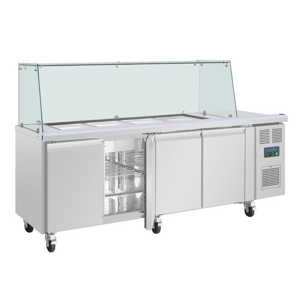 Polar U-Series GN Saladette Counter with Square Sneeze Guard 4 Door UA019