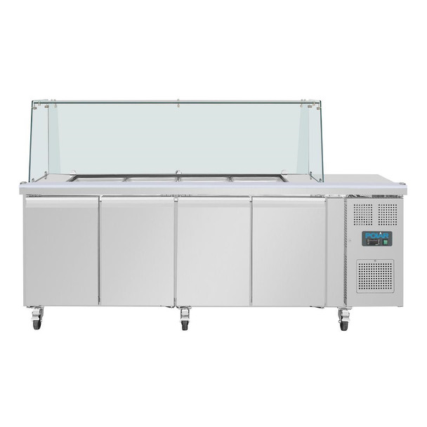 Polar U-Series GN Saladette Counter with Square Sneeze Guard 4 Door UA019