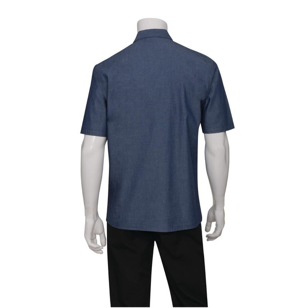 Chef Works Detroit Unisex Denim Shirt Short Sleeve Blue XL B074-XL