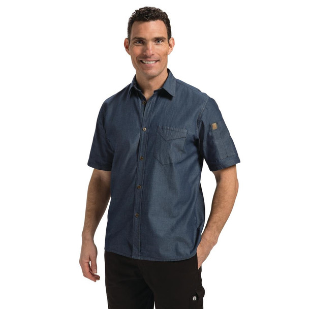Chef Works Detroit Unisex Denim Shirt Short Sleeve Blue XL B074-XL