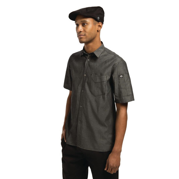 Chef Works Unisex Detroit Denim Short Sleeve Shirt Black S B075-S