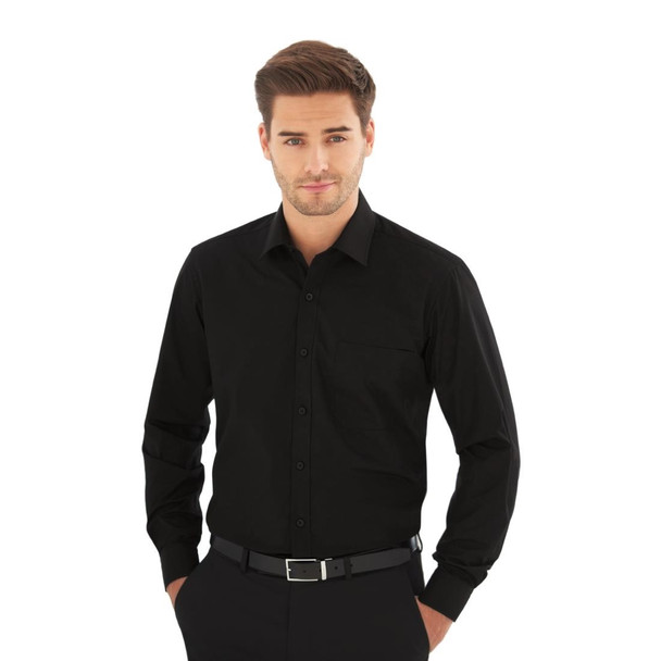 Brook Taverner Mens Long Sleeve Black Rapino Shirt - Collar 15.5" BB710-15.5