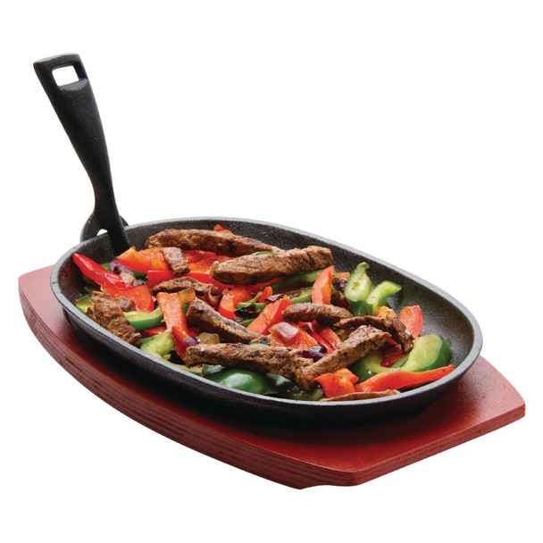 Olympia Cast Iron Oval Sizzler with Wooden Stand 280mm CC310