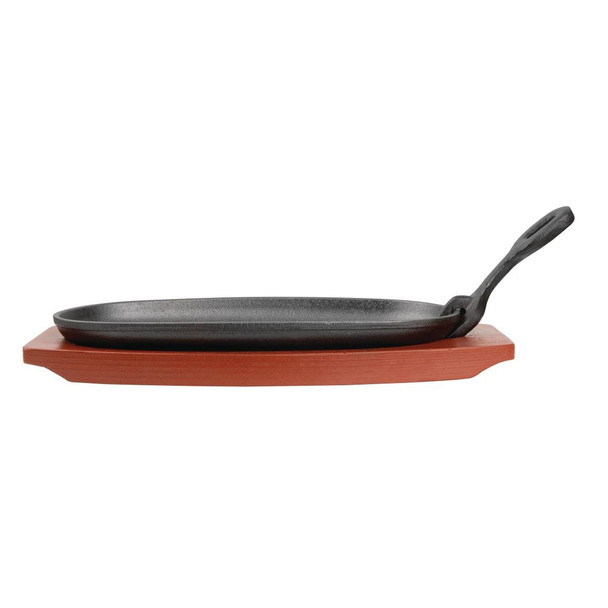 Olympia Cast Iron Oval Sizzler with Wooden Stand 240mm F464