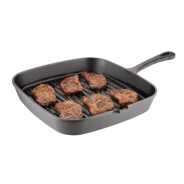 Vogue Square Cast Iron Ribbed Skillet Pan 241mm M653