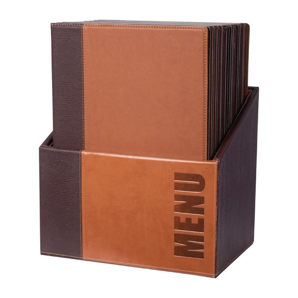 Securit Contemporary Menu Covers and Storage Box A4 Tan (Pack of 20) U268