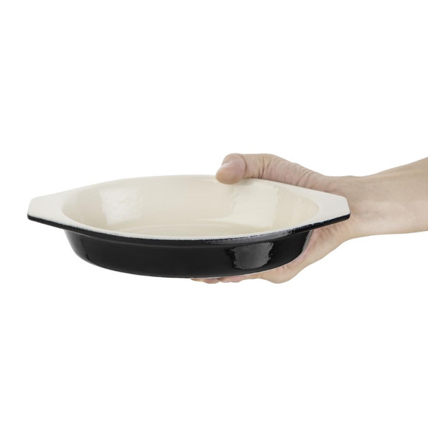 Vogue Black Cast Iron Oval Gratin Dish 650ml U563