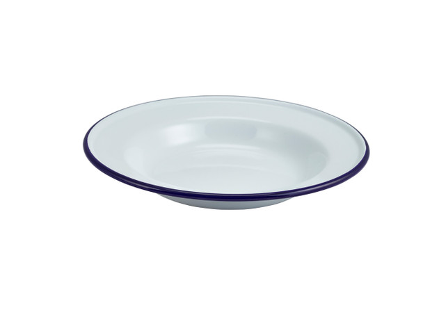 Enamel Deep Plate White & Blue 24cm