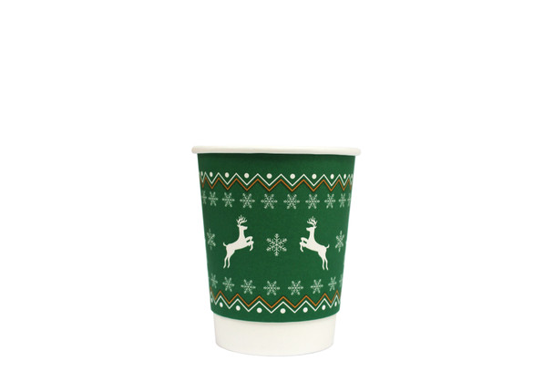 8oz Double Walled Christmas Paper Cups Green 500 Pack