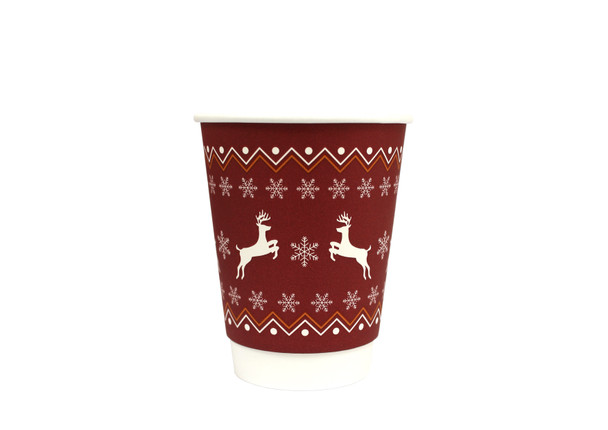 12oz Double Walled Christmas Paper Cups Red 500 Pack