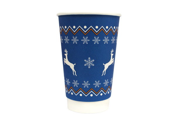 16oz Double Wall Christmas Paper Cups Blue 500 Pack