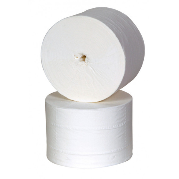 Two Coreless Toilet Roll 2 ply 88m on top of each other
