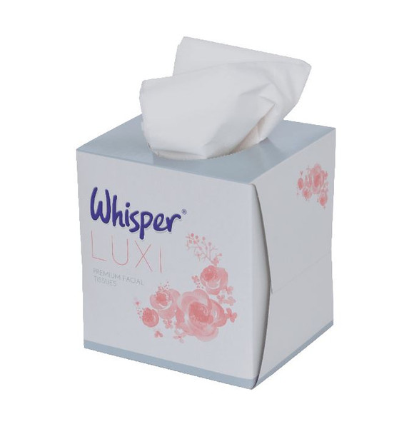 Cube White 2 Ply Facial Tissue in a box ready to be pulled