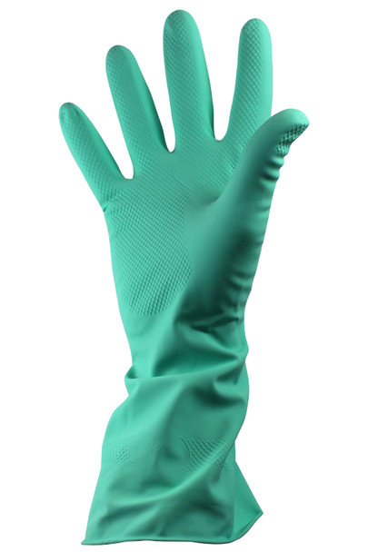 Full shot of Green Rubber Gloves.