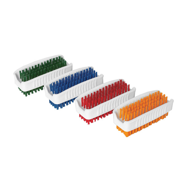 Group of Green Blue Red and Orange Nail Brushes