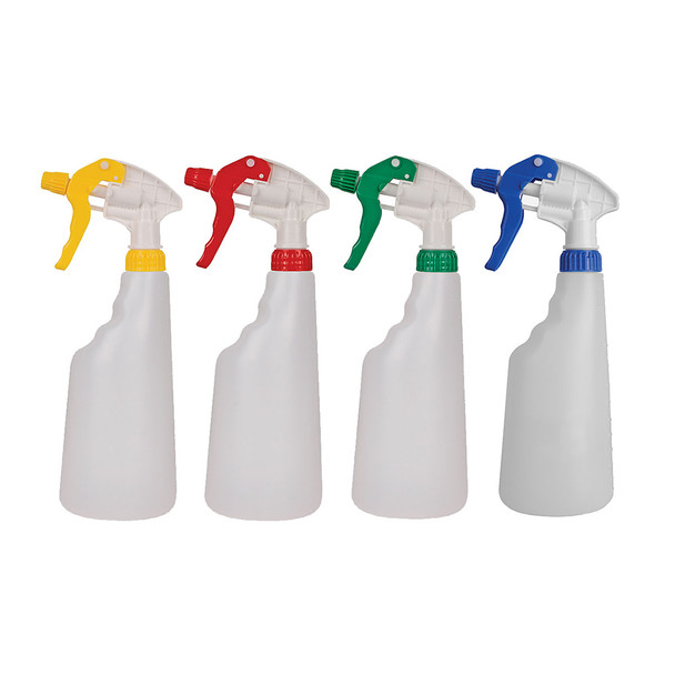 Group of Yellow Red Green and Blue Empty Trigger Bottles