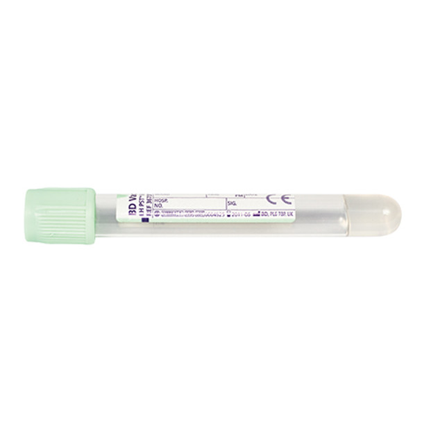 Vacutainer Blood Sample Tube Plasma Heparin With Gel Green 4.5ml Plastic 100 Pack