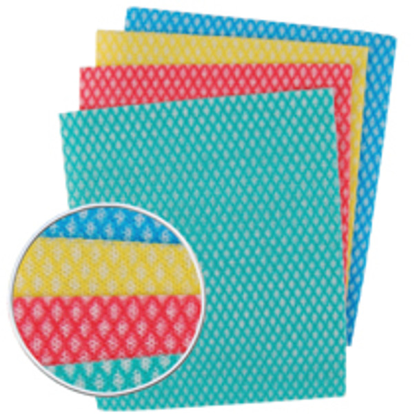 Group of Blue Red Yellow and Green Disposable Wipe Cloths
