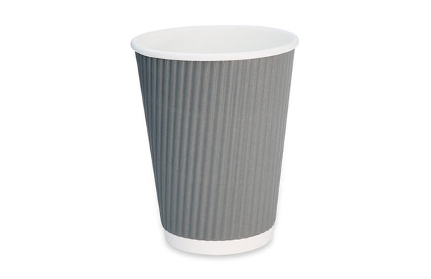 Full shot of Disposable 12oz Grey Ripple Wall Coffee Cup.