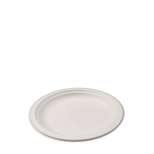 Full shot of Compostable Bagasse Plates Round 6 Inches.