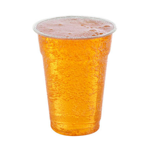 Full shot of RPET Disposable Half Pint (To Rim) Cup with content.