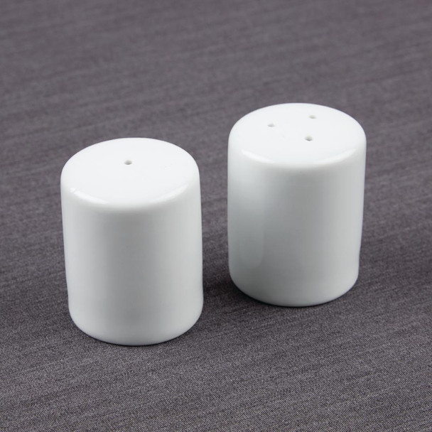 Shot of two Olympia Athena Salt Shakers in gray background.