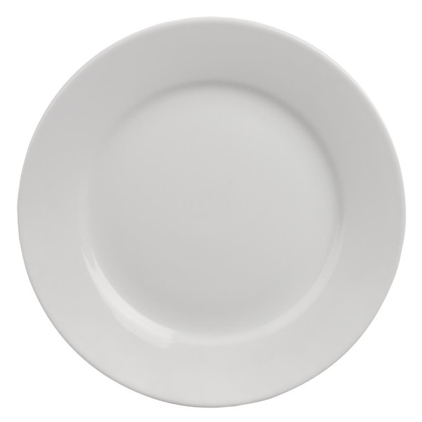 Front view of Olympia Athena Wide Rimmed Plates White 254mm in a white background.
