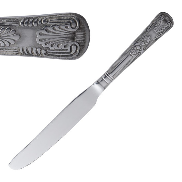 Shot of Olympia Kings Solid Handle Dessert Knife in a slanting position.
