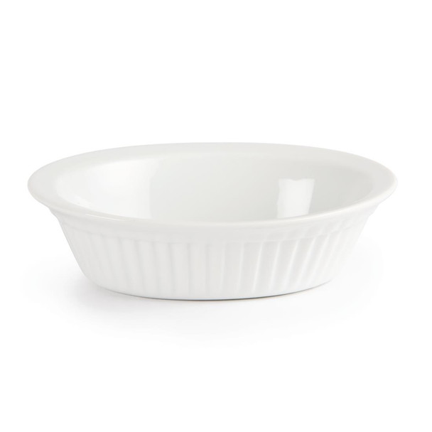 Side top view of Olympia Whiteware Oval Pie Dishes 170mm.