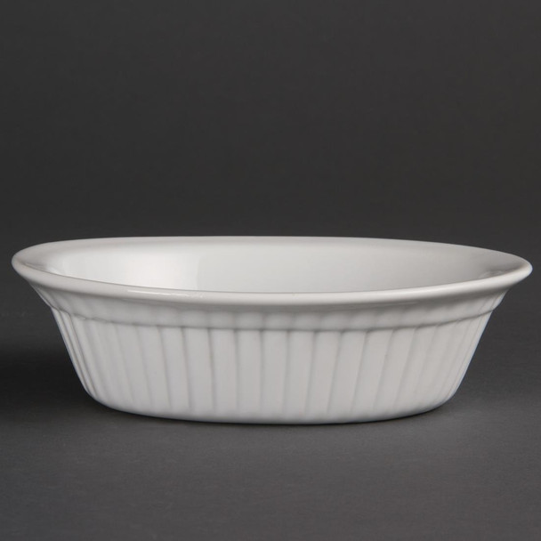 Olympia Whiteware Oval Pie Dishes 170mm in black background.