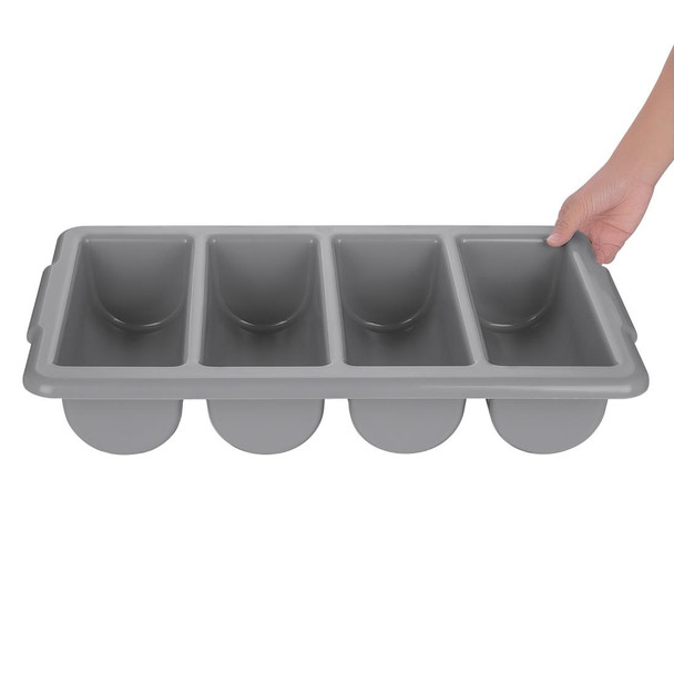 Olympia Kristallon Stackable Plastic Cutlery Tray Large in hand.