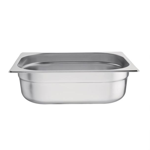 Side top view of Vogue Stainless Steel 1/2 Gastronorm Pan 100mm.