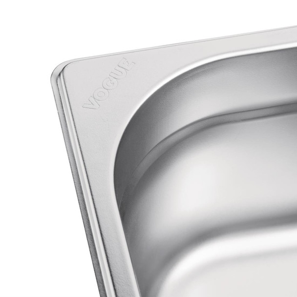 Corner of Vogue Stainless Steel 1/2 Gastronorm Pan 100mm.