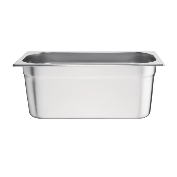 Full shot of Vogue Stainless Steel 1/3 Gastronorm Pan 100mm.