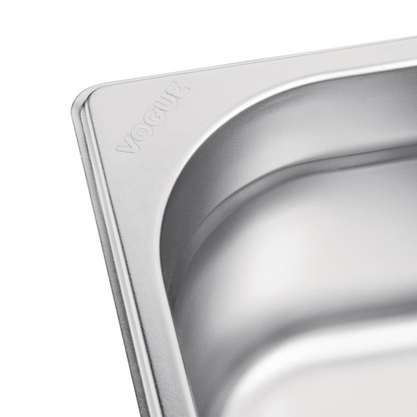 Corner of Vogue Stainless Steel 1/3 Gastronorm Pan 100mm.