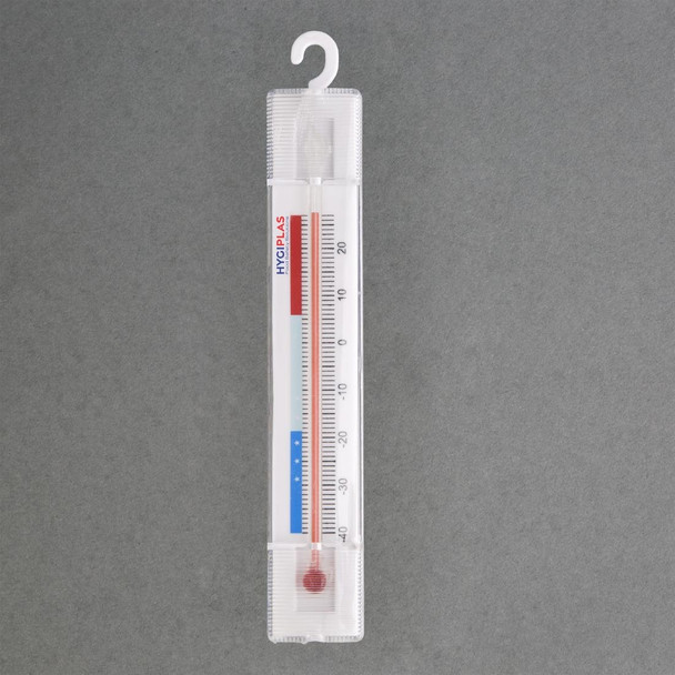Hygiplas Hanging Freezer Thermometer in gray background.