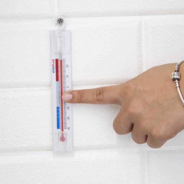 Hygiplas Hanging Freezer Thermometer hang on fridge.