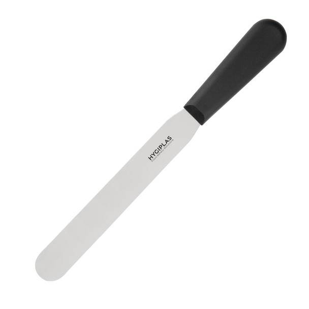 Side shot of Hygiplas Straight Blade Palette Knife Black 20.5cm.